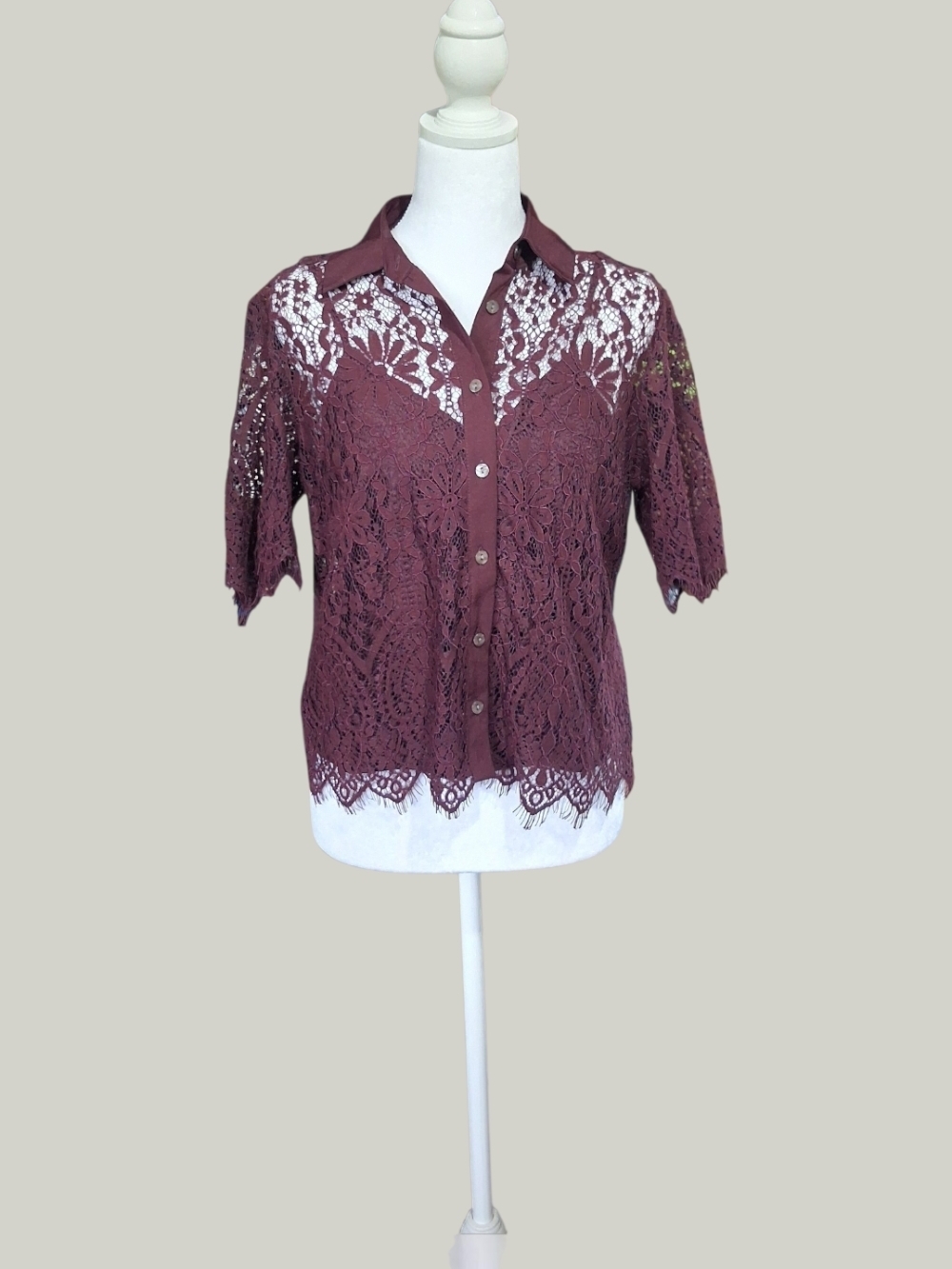 Time and Tru Plum Lace Button-Down Shirt